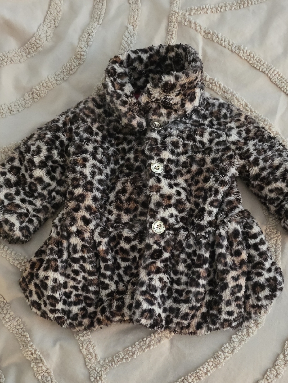 Juicy Couture Girls' Faux Fur Leopard Pea Coat - Brown/Black/Cream